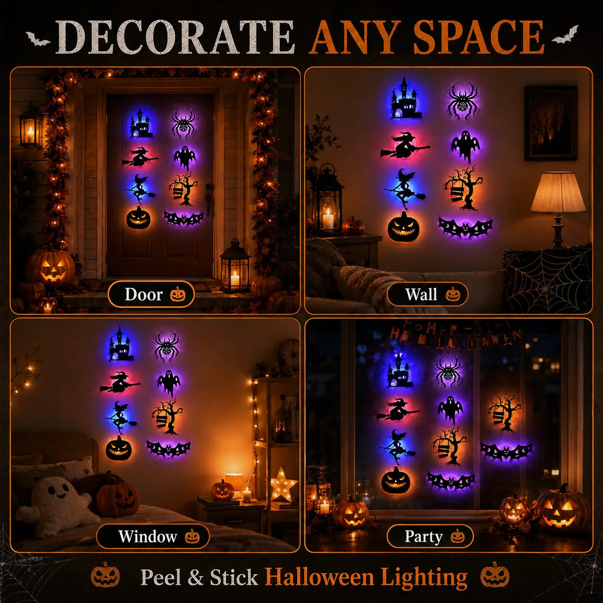 🎃Halloween LED Wall Decor Lights, Peel & Stick Battery Powered Silhouette Stickers