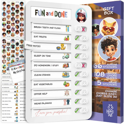 Kids Daily Routine & Chore Chart – Visual Sliding Checklist with 108 Task Cards & Stickers