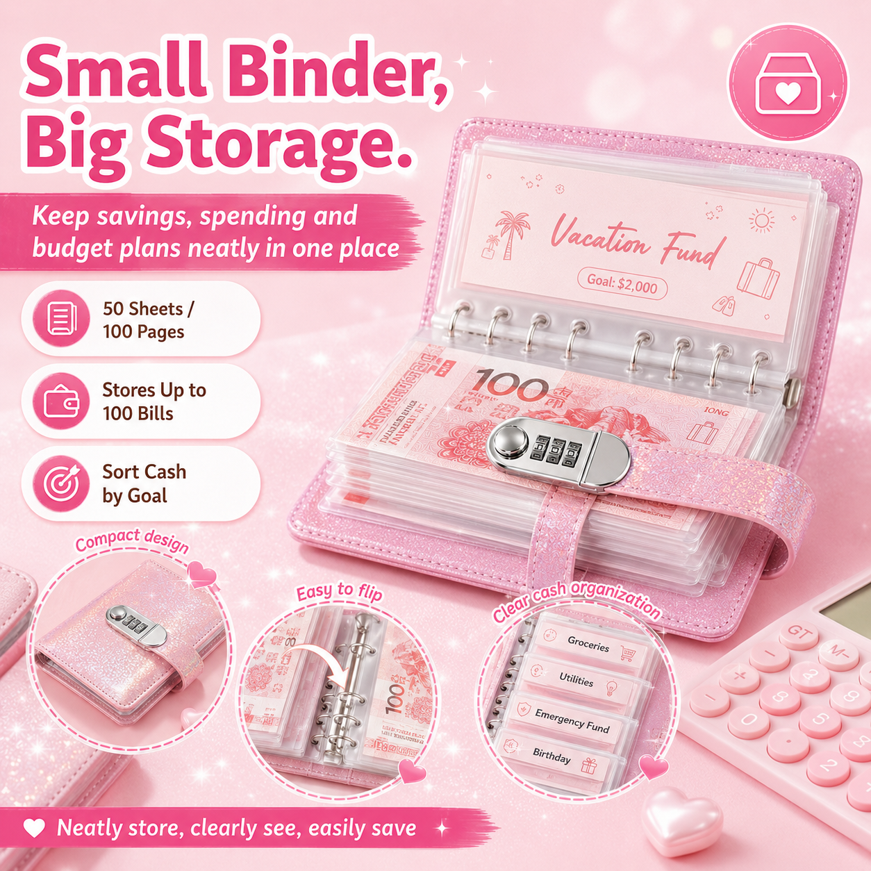 💰 Lockable Cash Savings Binder with 100 Pages
