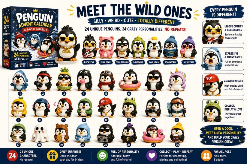 🎁🐧 24 Days of Penguin Surprises Advent Calendar – 24 Unique Penguins, 3 Fun Editions