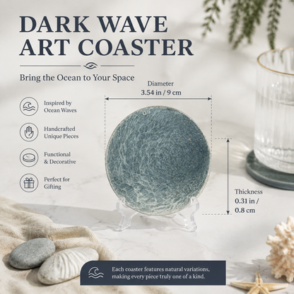 Handcrafted Dark Wave Ocean Art Coaster