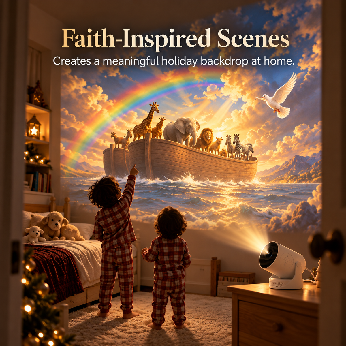 🔥Bible Story Projector Light – Nativity, Noah's Ark & Angels