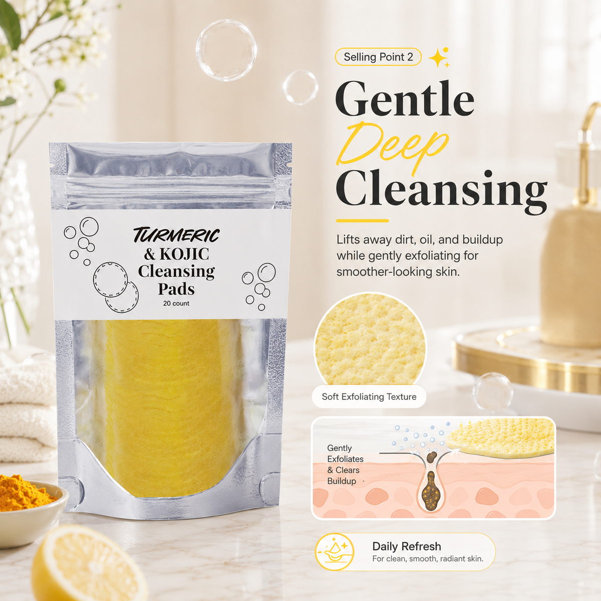 🔥 Natural Turmeric & Kojic Acid Gentle Face Cleansing Pads🔥