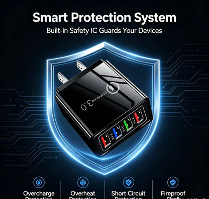 Four-Port Travel Charger for Extended Phone Battery Life