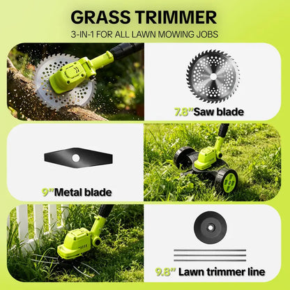 🏡21V 3-in-1 Cordless Trimmer – Edger + Mower, 2 Batteries