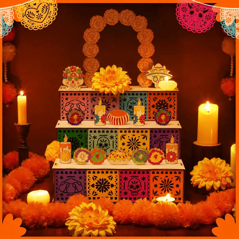 🔥Last Day 49% OFF - 🎃Day of the Dead Wooden Altar Display Set | 💕Death is not the end of life, forgetting is