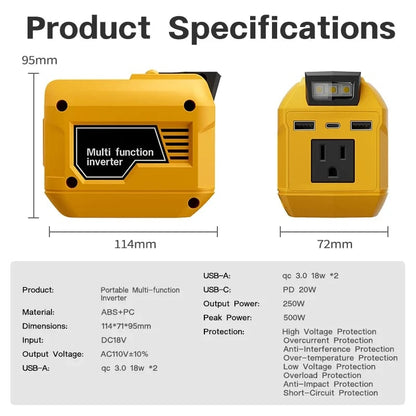 ⚡ 250W Portable Power Inverter – Turn 18V–21V Tool Batteries Into 220V AC Power 🔋