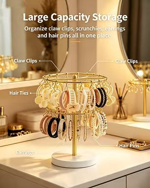 Rotating Claw Clip Display Stand, Gold Metal Hair Accessory Organizer