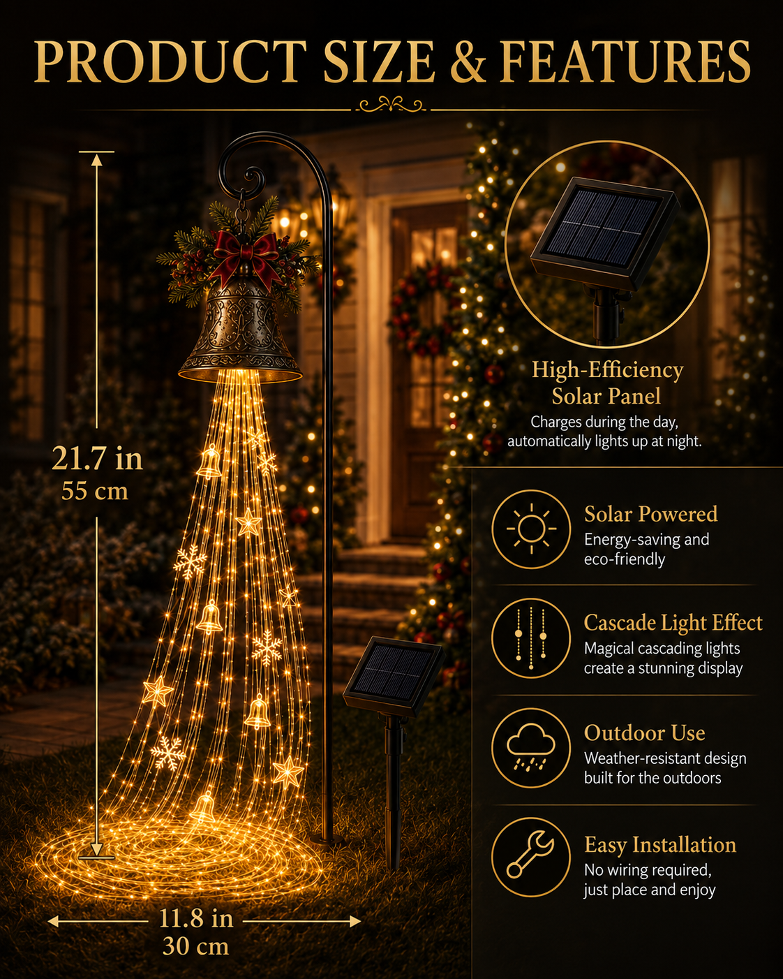 🔥Hot Sale 40% OFF🎄 Christmas Bell Cascade Solar Yard Light