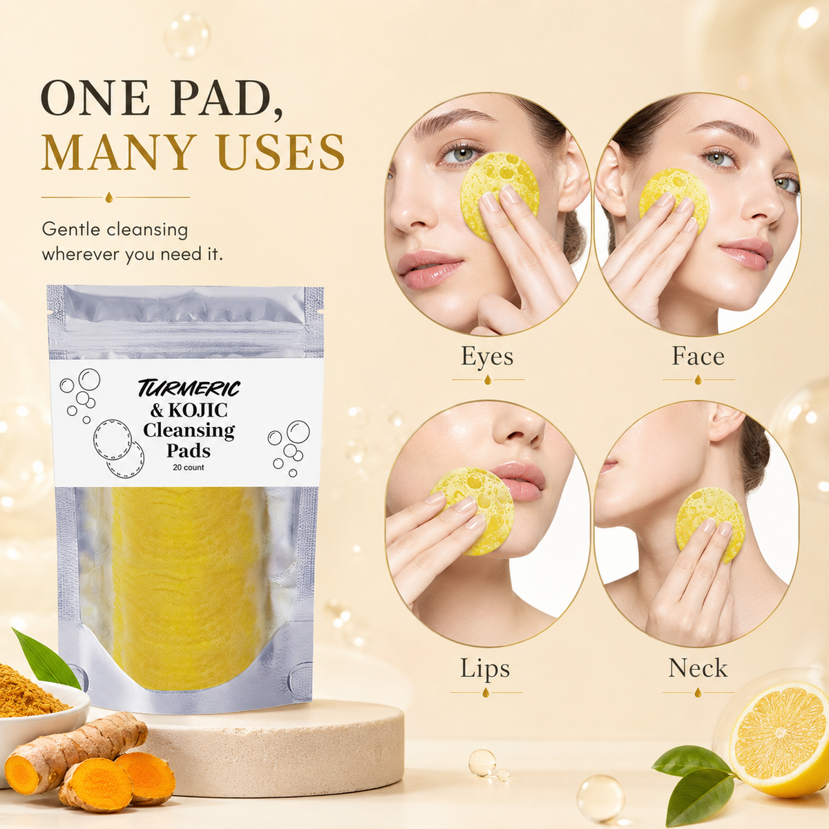 🔥 Natural Turmeric & Kojic Acid Gentle Face Cleansing Pads🔥