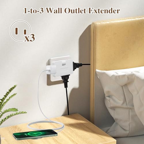🔌2 Pack 3 Way Flat Wall Outlet Extender Adapter