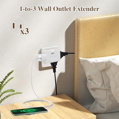 🔌2 Pack 3 Way Flat Wall Outlet Extender Adapter