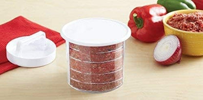 🍔 Hamburger Press Patty Maker - Non-Stick Burger Mold Shaper with Freezer Storage Container - 12-Piece Set with 8-Layer Plastic Discs for BBQ Grill.