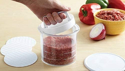🍔 Hamburger Press Patty Maker - Non-Stick Burger Mold Shaper with Freezer Storage Container - 12-Piece Set with 8-Layer Plastic Discs for BBQ Grill.