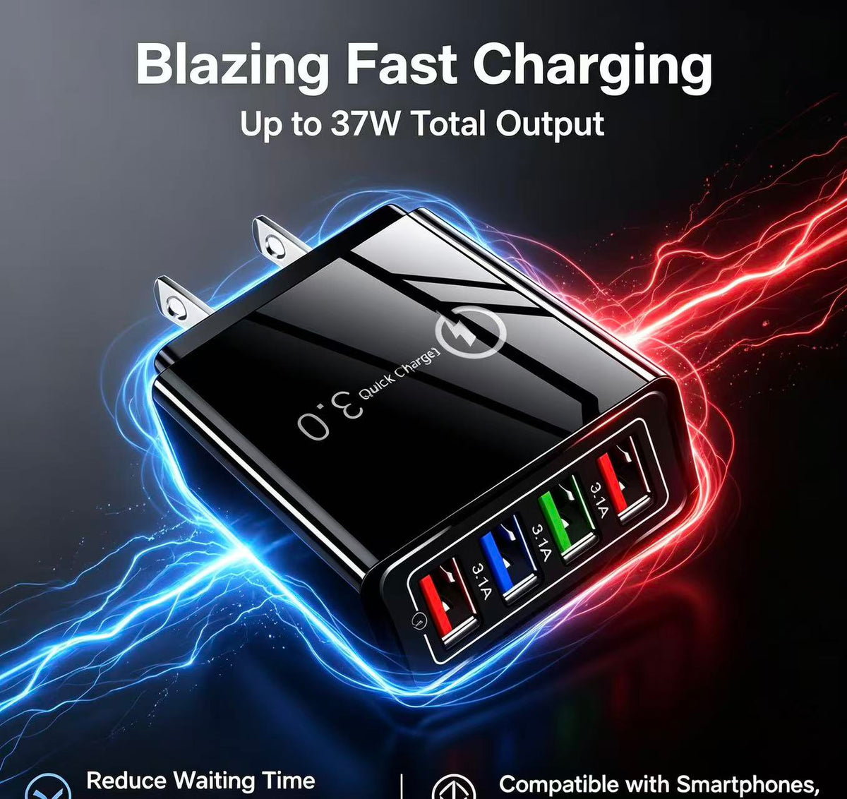 Four-Port Travel Charger for Extended Phone Battery Life