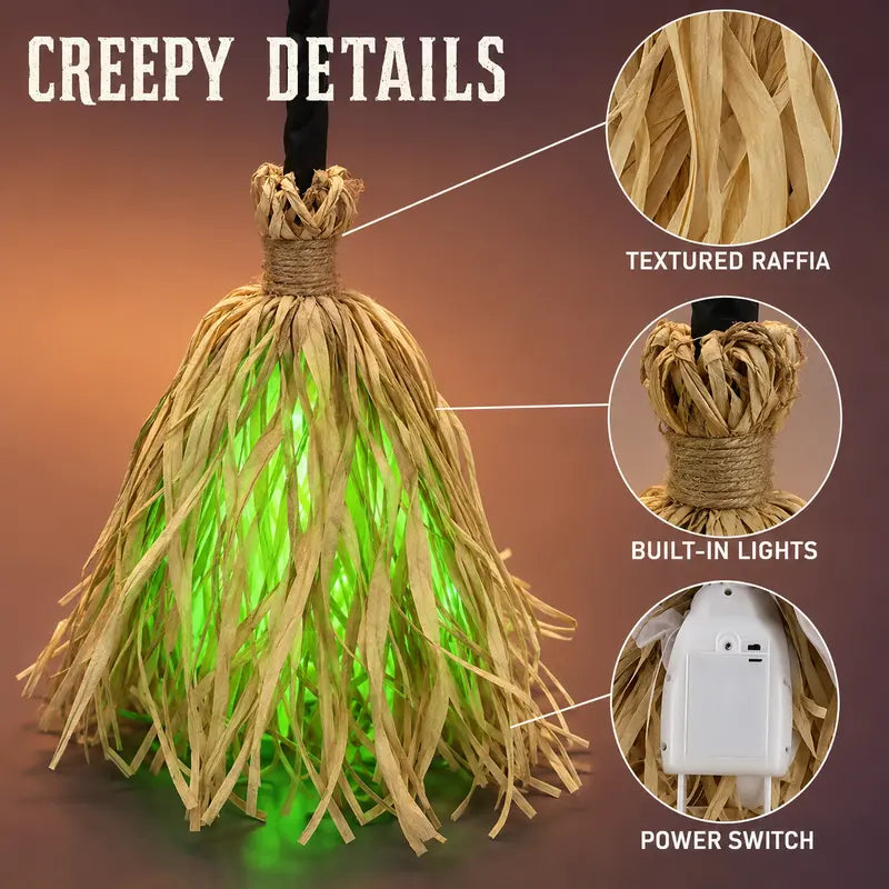 🧹Magical Animated Witch Broom, Built‑in Lights, Music & Swinging Motion