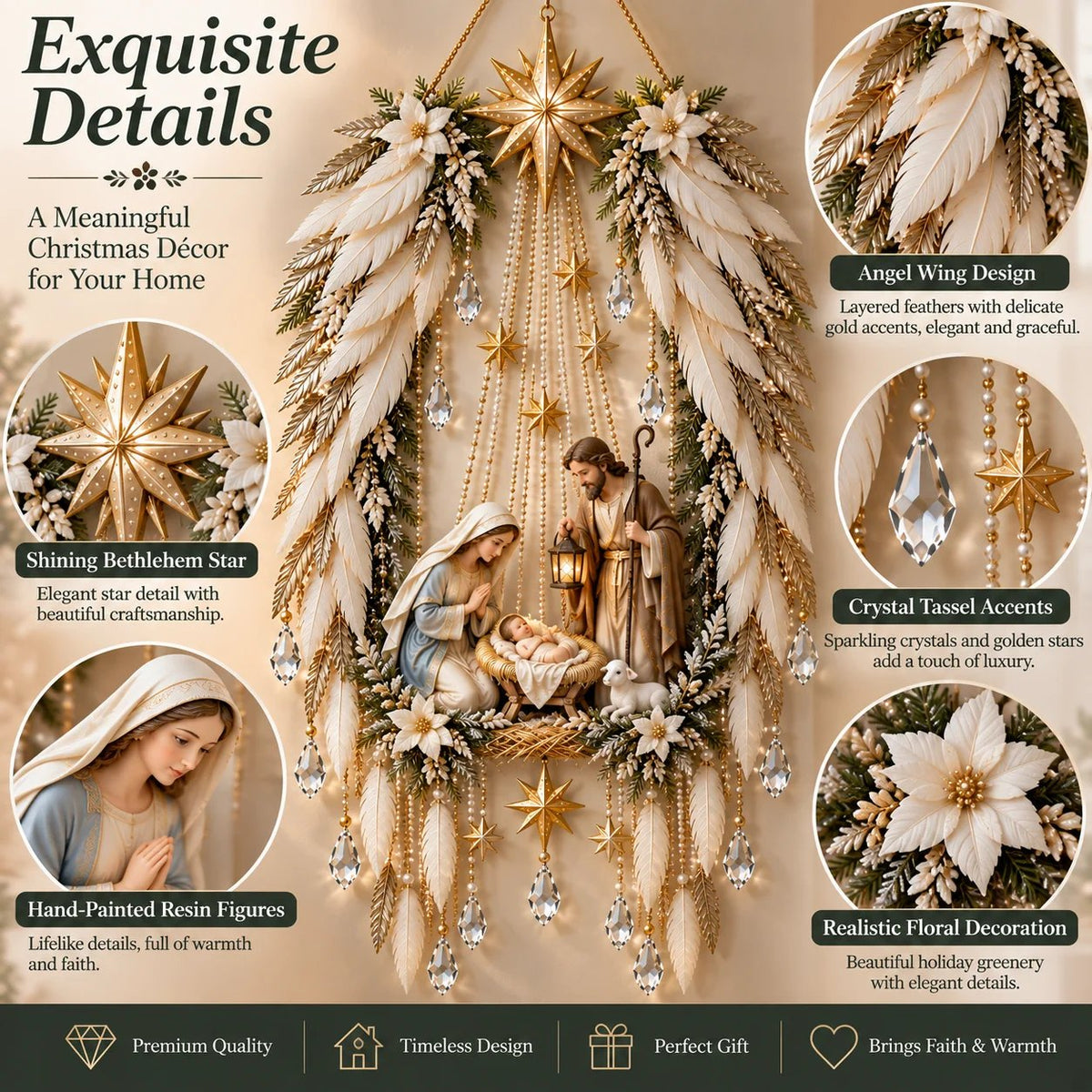 Angel Wings Nativity Light | Illuminated Christmas Wall Decor