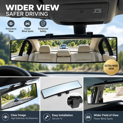 🔧🚗 Wide Angle Rear View Mirror – 12' Anti-Glare Panoramic Clip-On Car Mirror