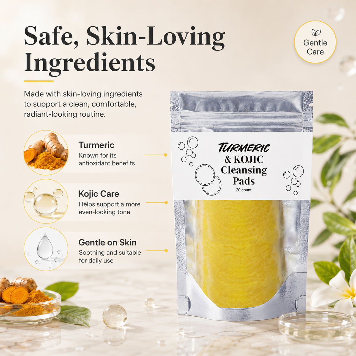 🔥 Natural Turmeric & Kojic Acid Gentle Face Cleansing Pads🔥