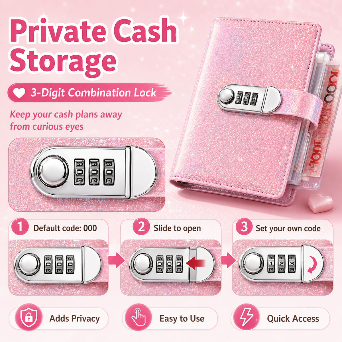 💰 Lockable Cash Savings Binder with 100 Pages