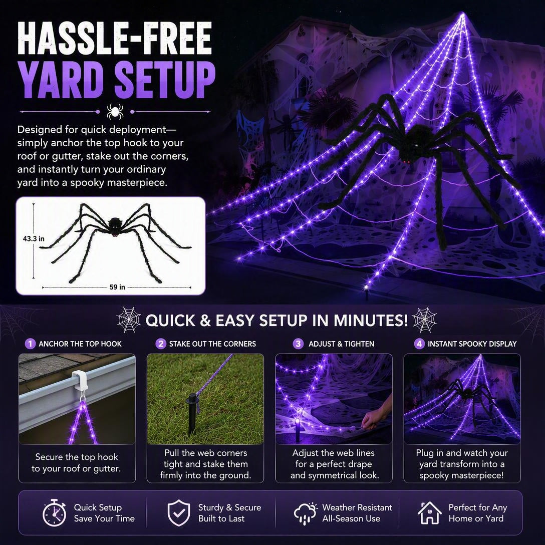🎃 🕷️Halloween Hot Sellers 👻Halloween glowing spider web lights--🥰