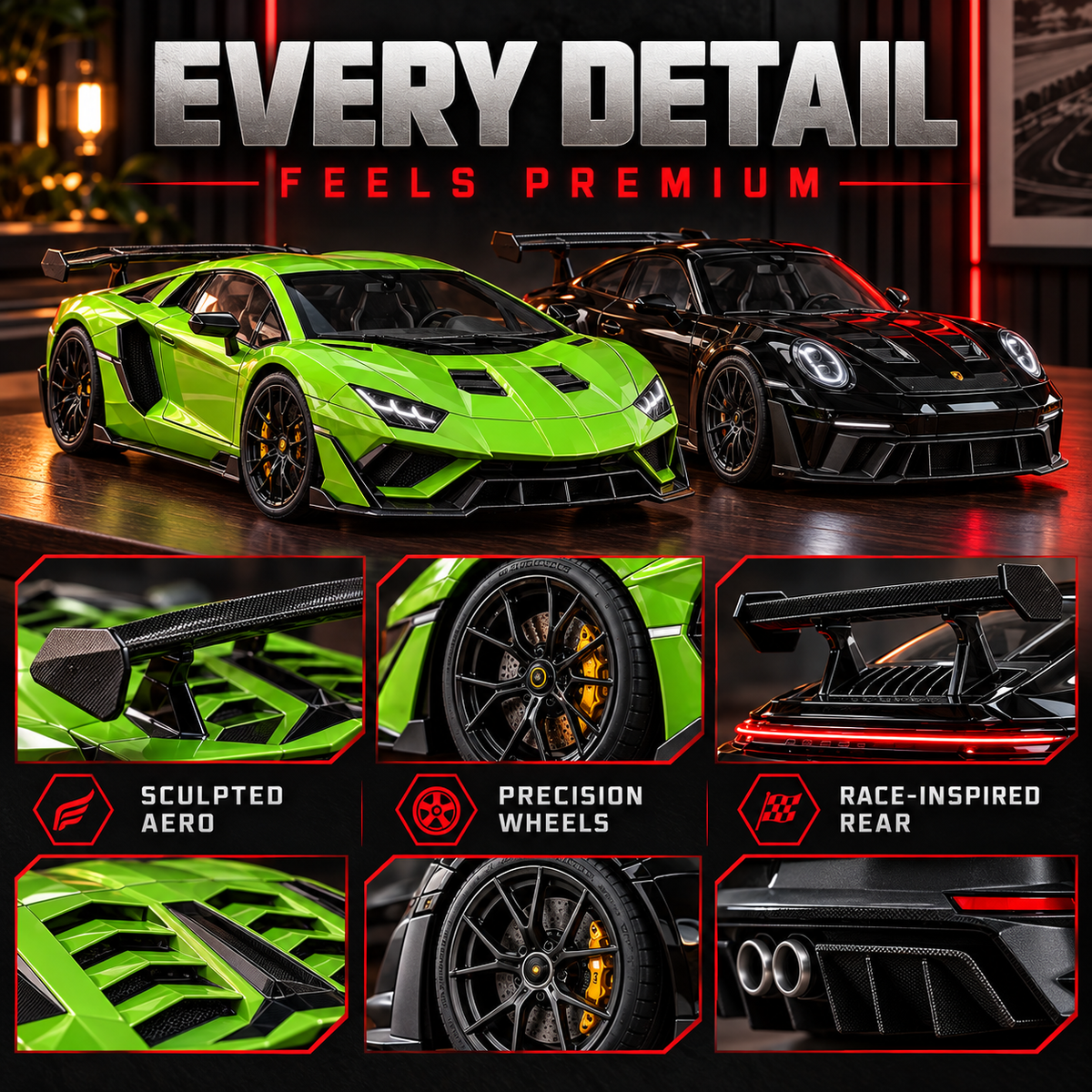 🏎️ Track-Inspired Sports Car Display Model – Exhaust Mist Effect Collector Decor