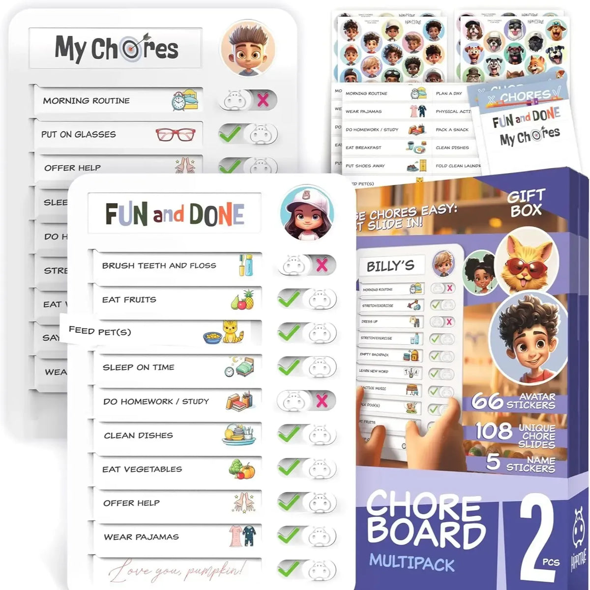 Kids Daily Routine & Chore Chart – Visual Sliding Checklist with 108 Task Cards & Stickers