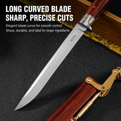 M390 Premium Fixed Blade Knife – Solid Wood & Brass Handle with Quick-Release Sheath