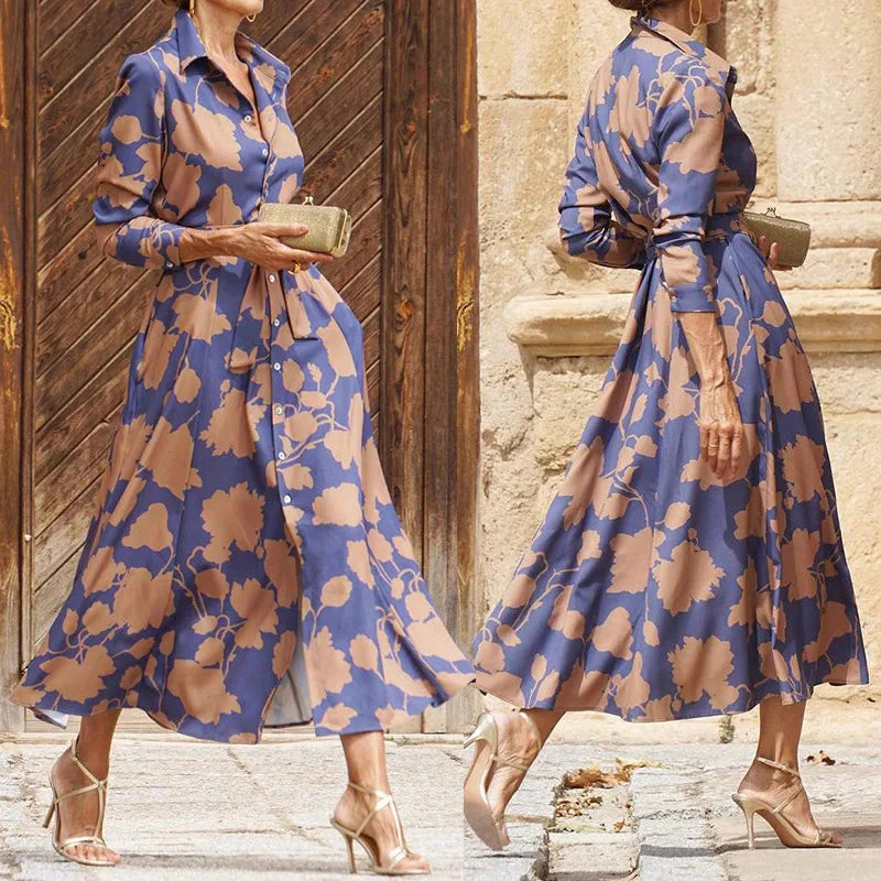 Women's Shirt Dress Casual Dress Swing Dress Maxi long Dress Date Vacation Modern Casual Shirt Collar Button Pocket Long Sleeve Summer Spring Loose Fit Floral