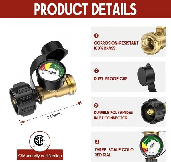 Universal Propane Tank Gauge for 5-40 Pound LP Tanks | Gas Level Indicator for Grill, Heater, RV Camper, QCC1/Type 1 Connection