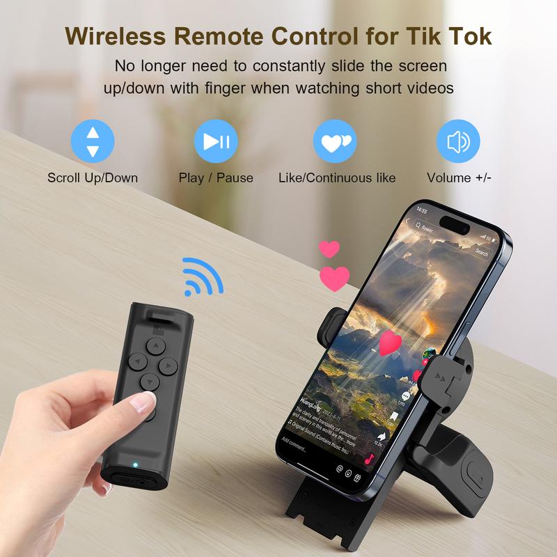 📱Remote Control for TikTok Scrolling with Smartphone Holder Stand, Wireless Scroller Page Turner, Camera Shutter Video Recording for iOS Android