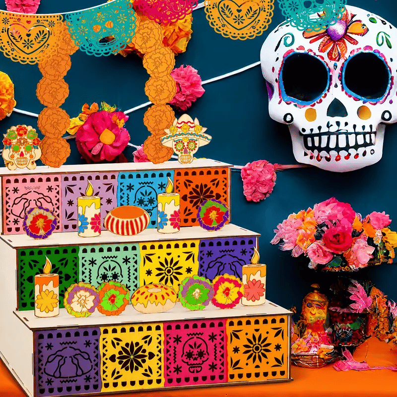 🔥Last Day 49% OFF - 🎃Day of the Dead Wooden Altar Display Set | 💕Death is not the end of life, forgetting is