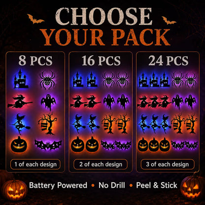 🎃Halloween LED Wall Decor Lights, Peel & Stick Battery Powered Silhouette Stickers