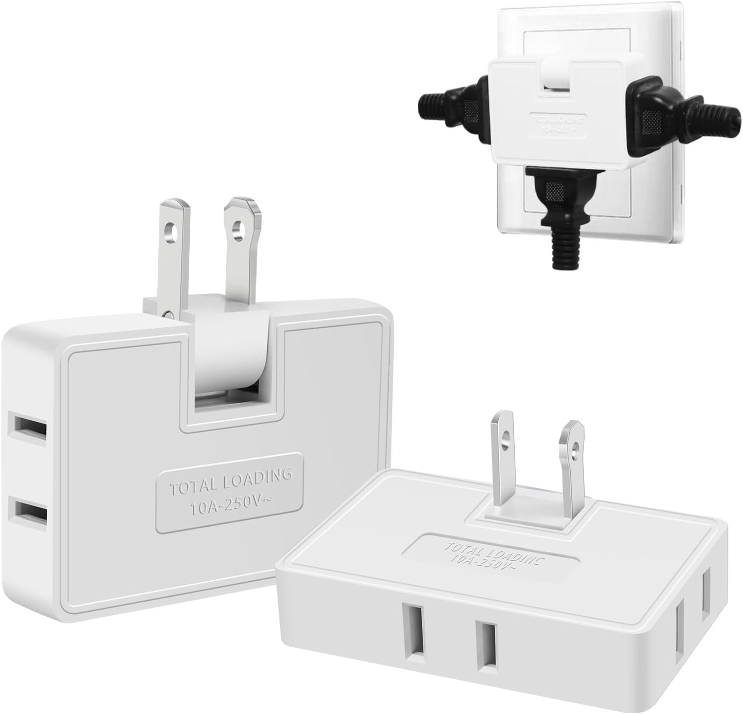 🔌2 Pack 3 Way Flat Wall Outlet Extender Adapter