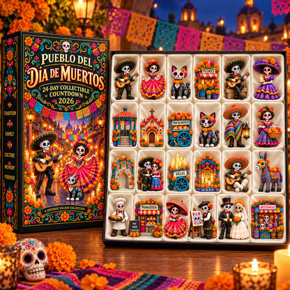 ⚡Pueblo del Día de Muertos 2026 – 24-Day Day of the Dead Collectible Countdown Calendar with 24 Unique Miniatures