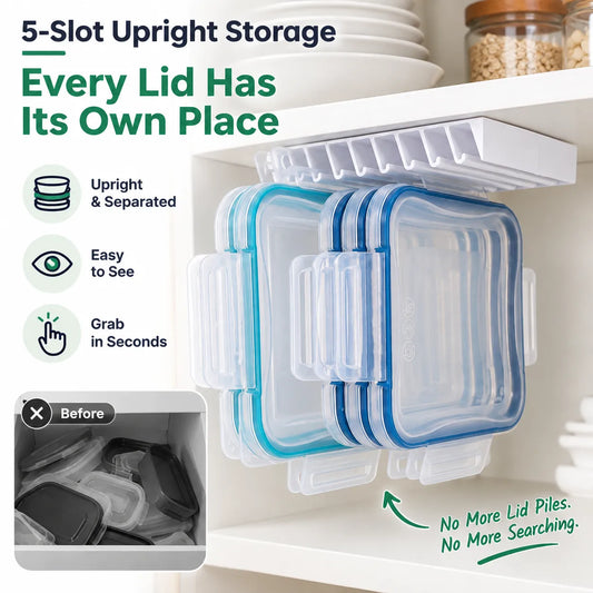 🔥🍱5-Slot Food Container Lid Organizer – 2-Pack