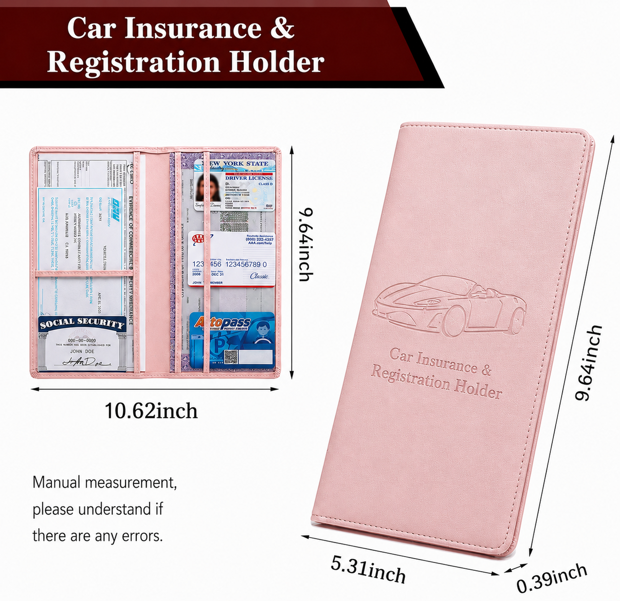 🚗 Car Registration & Insurance Document Holder | Premium PU Leather Organizer