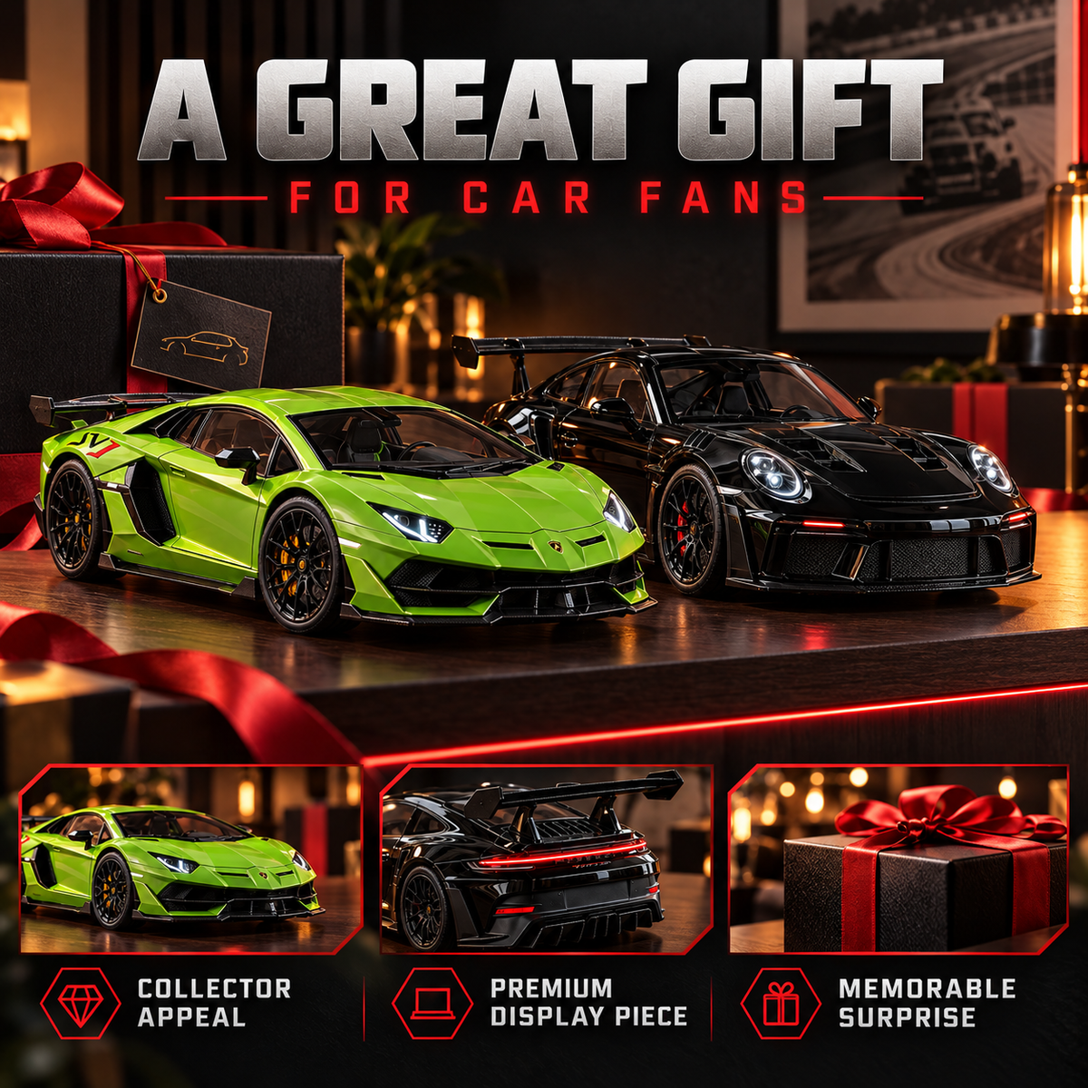 🏎️ Track-Inspired Sports Car Display Model – Exhaust Mist Effect Collector Decor