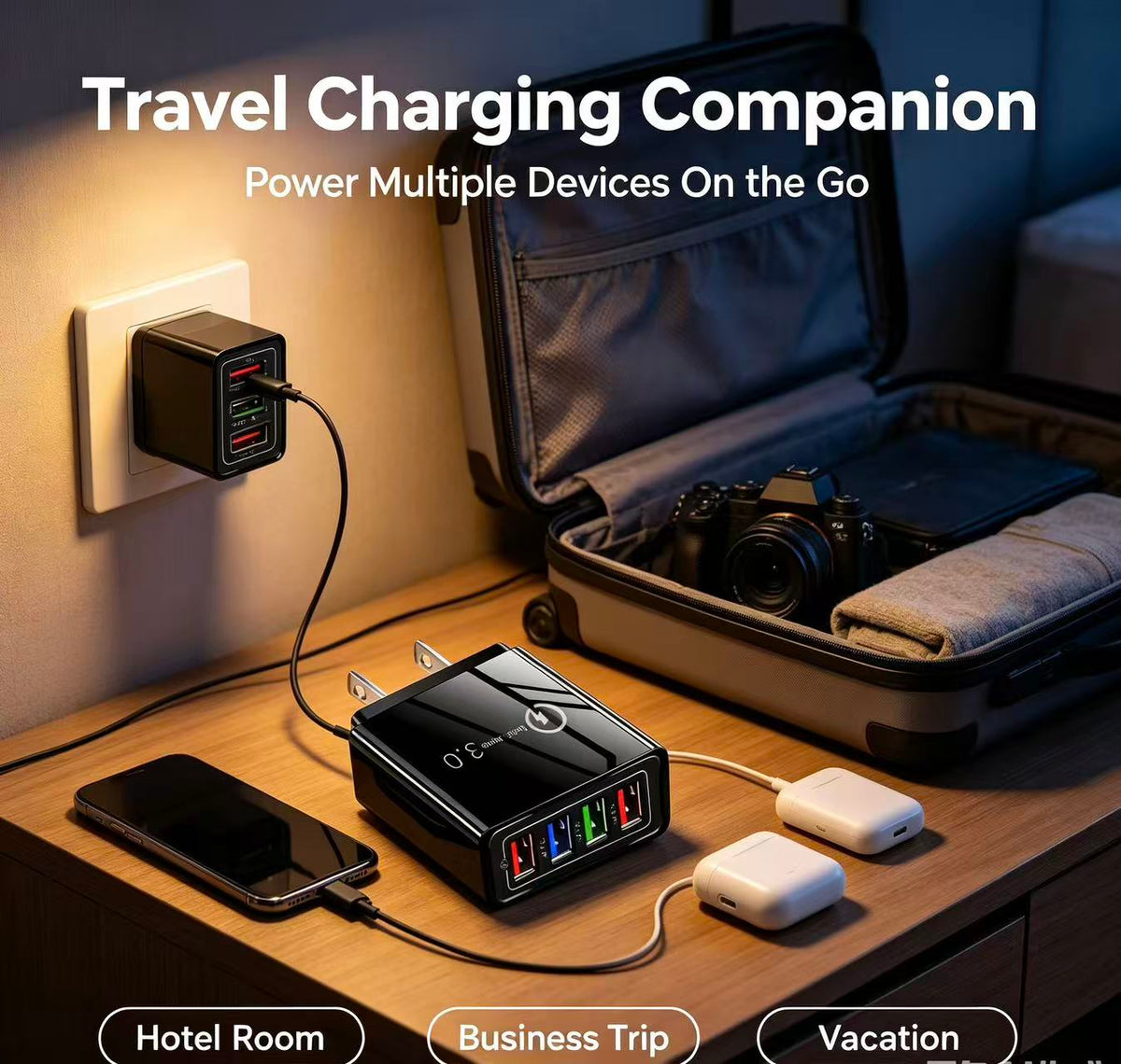 Four-Port Travel Charger for Extended Phone Battery Life