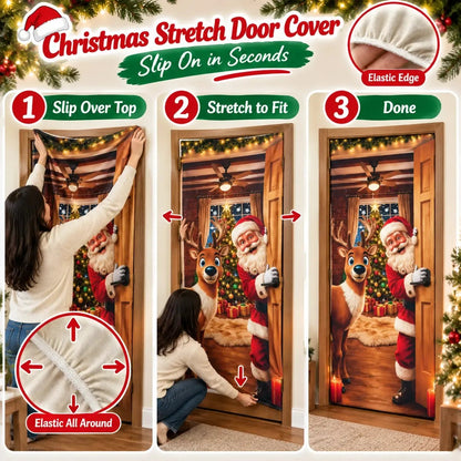 🎅 Santa Christmas Door Cover with Elastic Edges | Reusable Holiday Decor 🎄