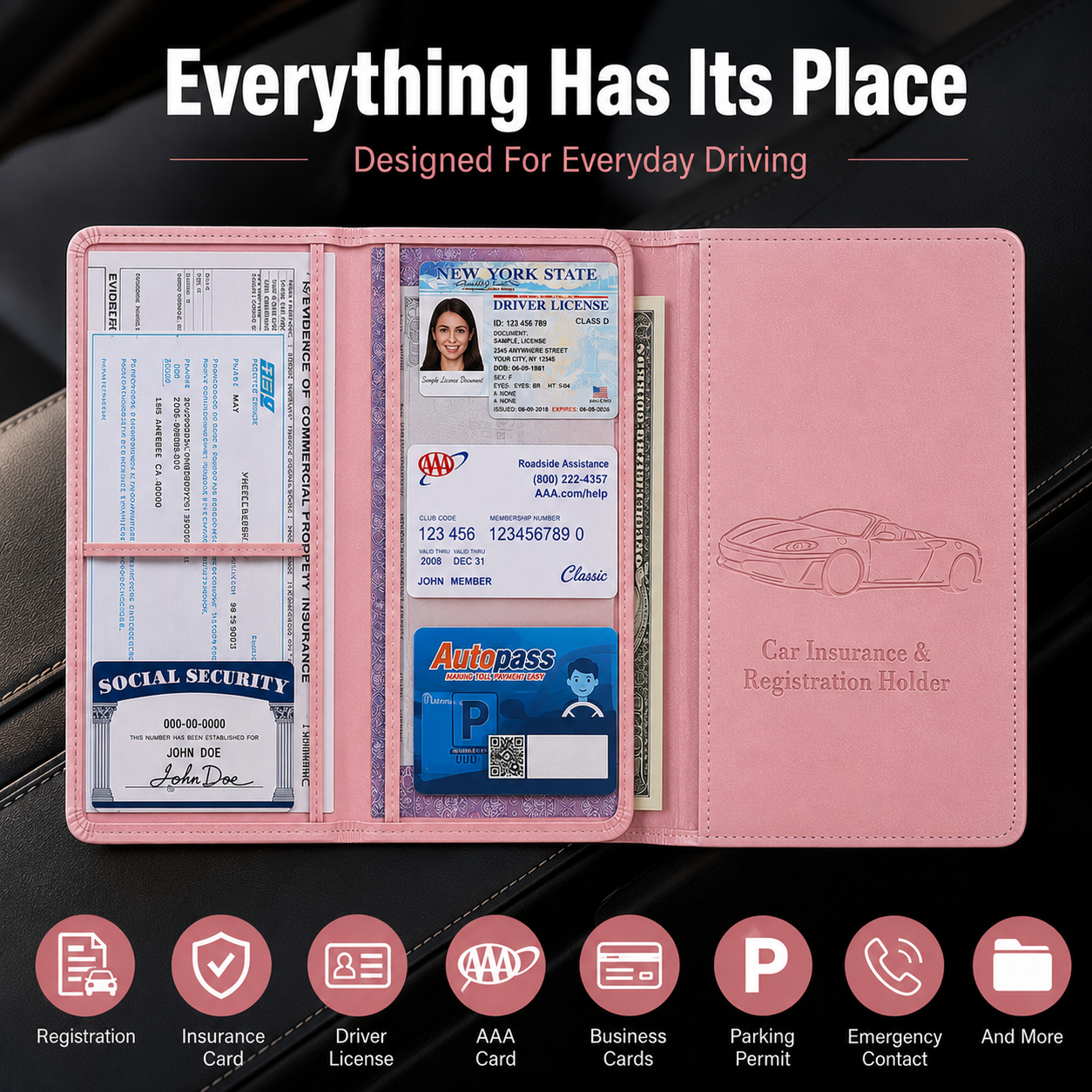 🚗 Car Registration & Insurance Document Holder | Premium PU Leather Organizer