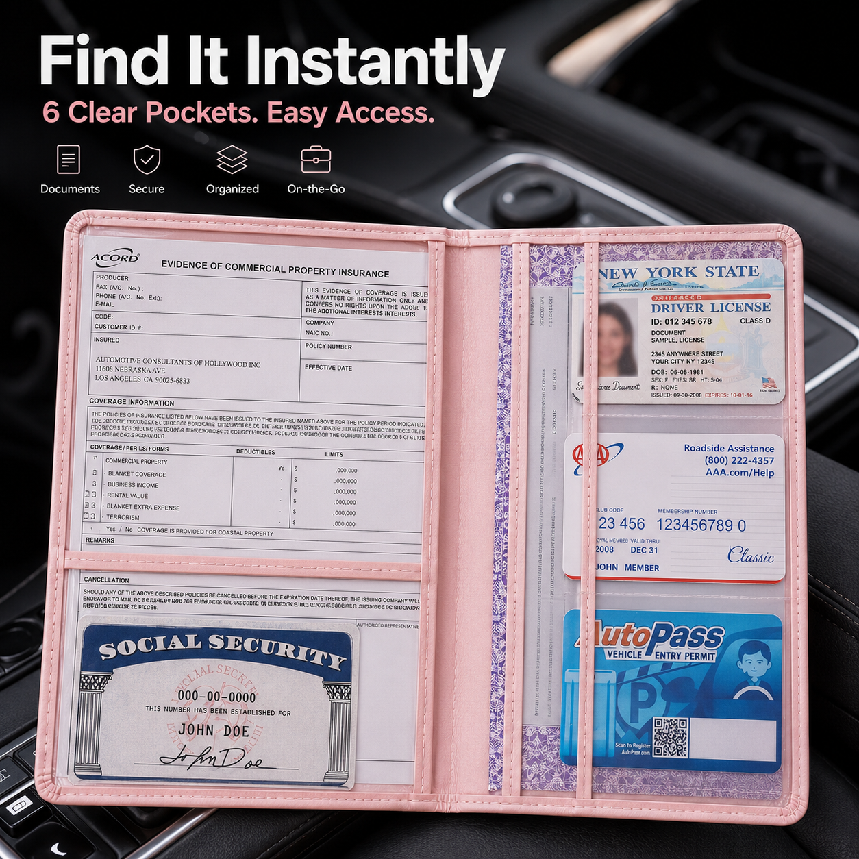 🚗 Car Registration & Insurance Document Holder | Premium PU Leather Organizer