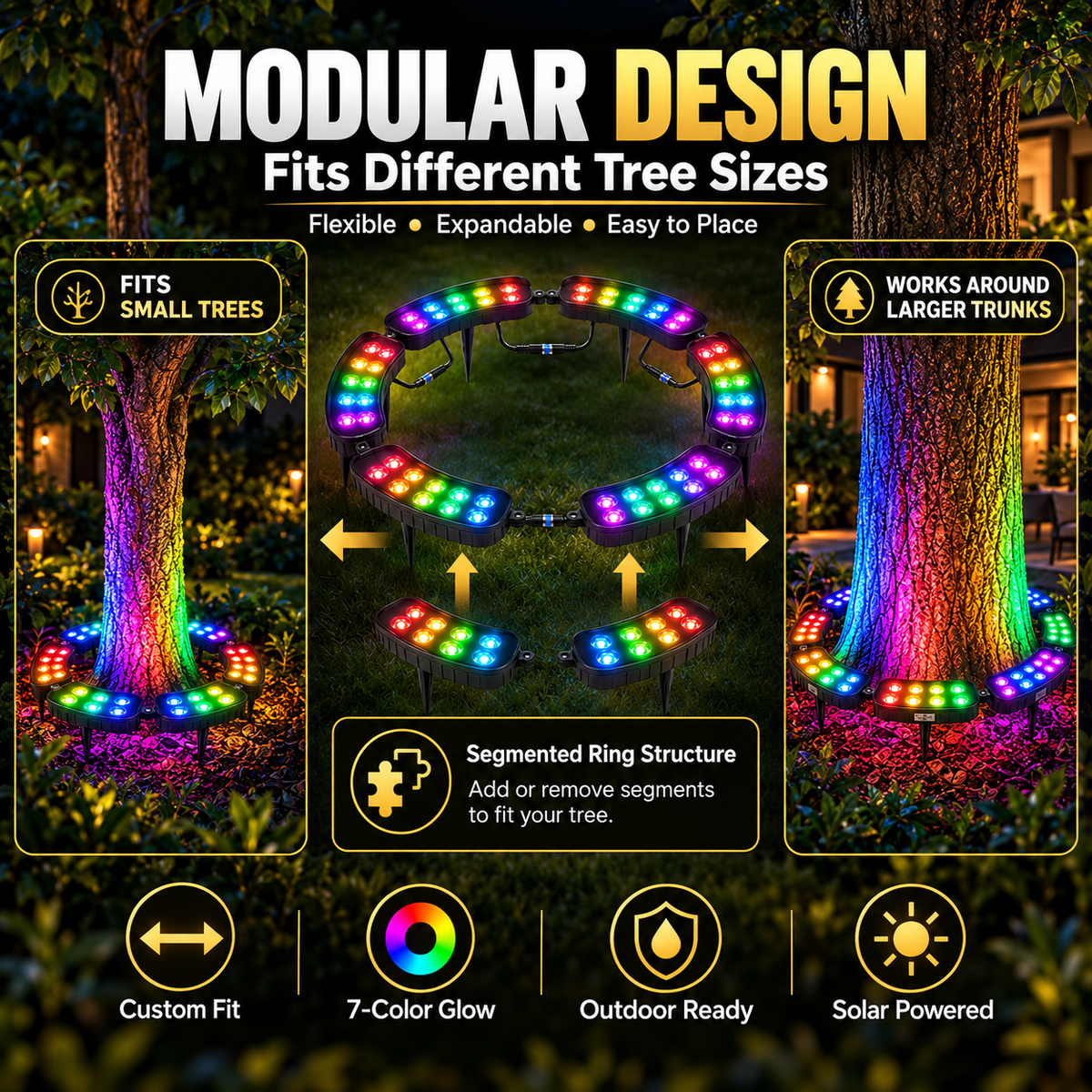 🌈 Solar RGB Tree Ring Light – 7-Color Outdoor Landscape Uplighting