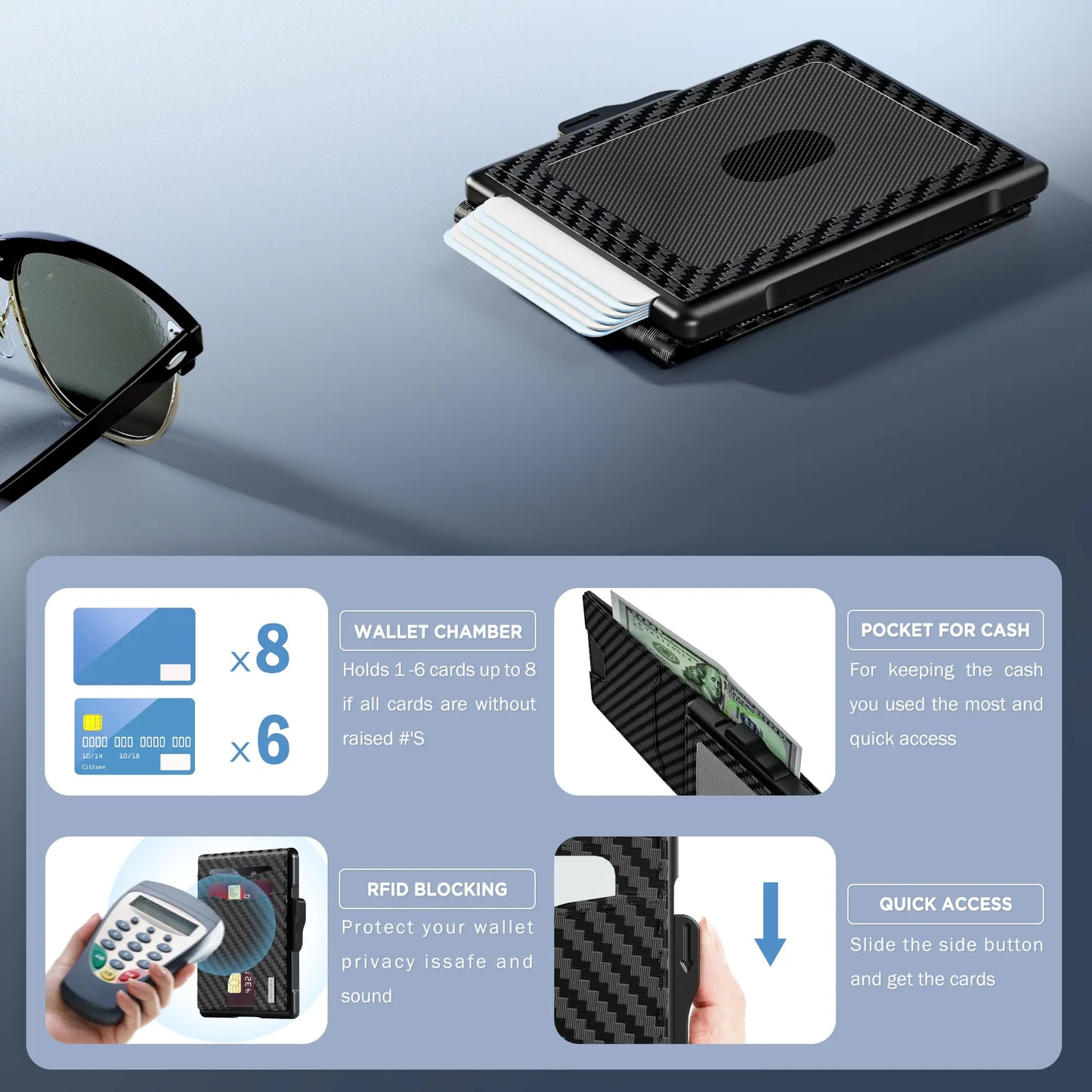 🔥2026 New Wallet for Men - Pop Up Case, Cash Slot, and Credit Card Slot - Aluminum Wallet with RFID Blocking, Minimalist Leather Wallet Front Pocket with ID Window
