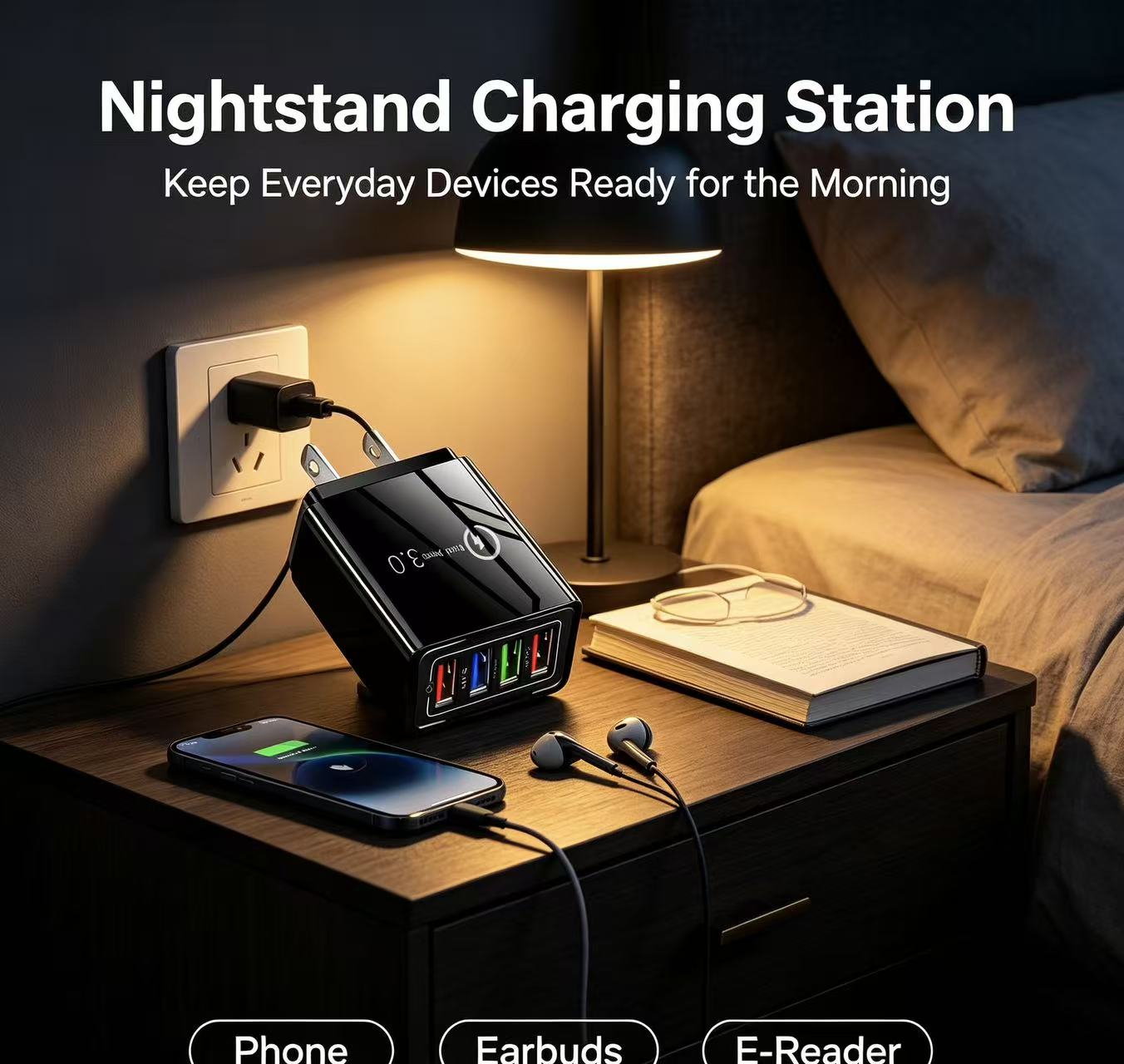 Four-Port Travel Charger for Extended Phone Battery Life