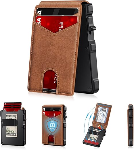💳 RFID Blocking Minimalist Pop-Up Wallet | One-Second Card Eject Design & Ultra Slim Pocket W