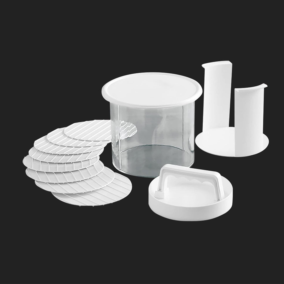 🍔 Hamburger Press Patty Maker - Non-Stick Burger Mold Shaper with Freezer Storage Container - 12-Piece Set with 8-Layer Plastic Discs for BBQ Grill.