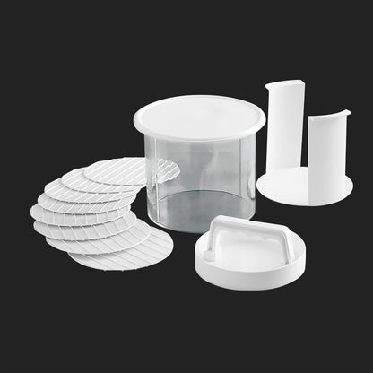 🍔 Hamburger Press Patty Maker - Non-Stick Burger Mold Shaper with Freezer Storage Container - 12-Piece Set with 8-Layer Plastic Discs for BBQ Grill.