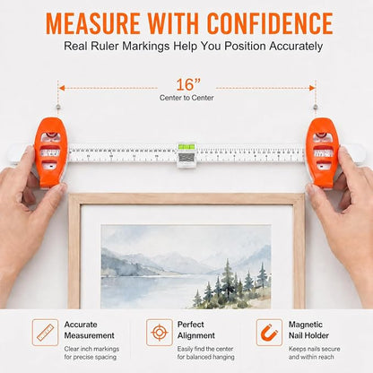 🖼️ All-in-One Picture Hanging Ruler | Level & Angle Gauge for Nail Positioning