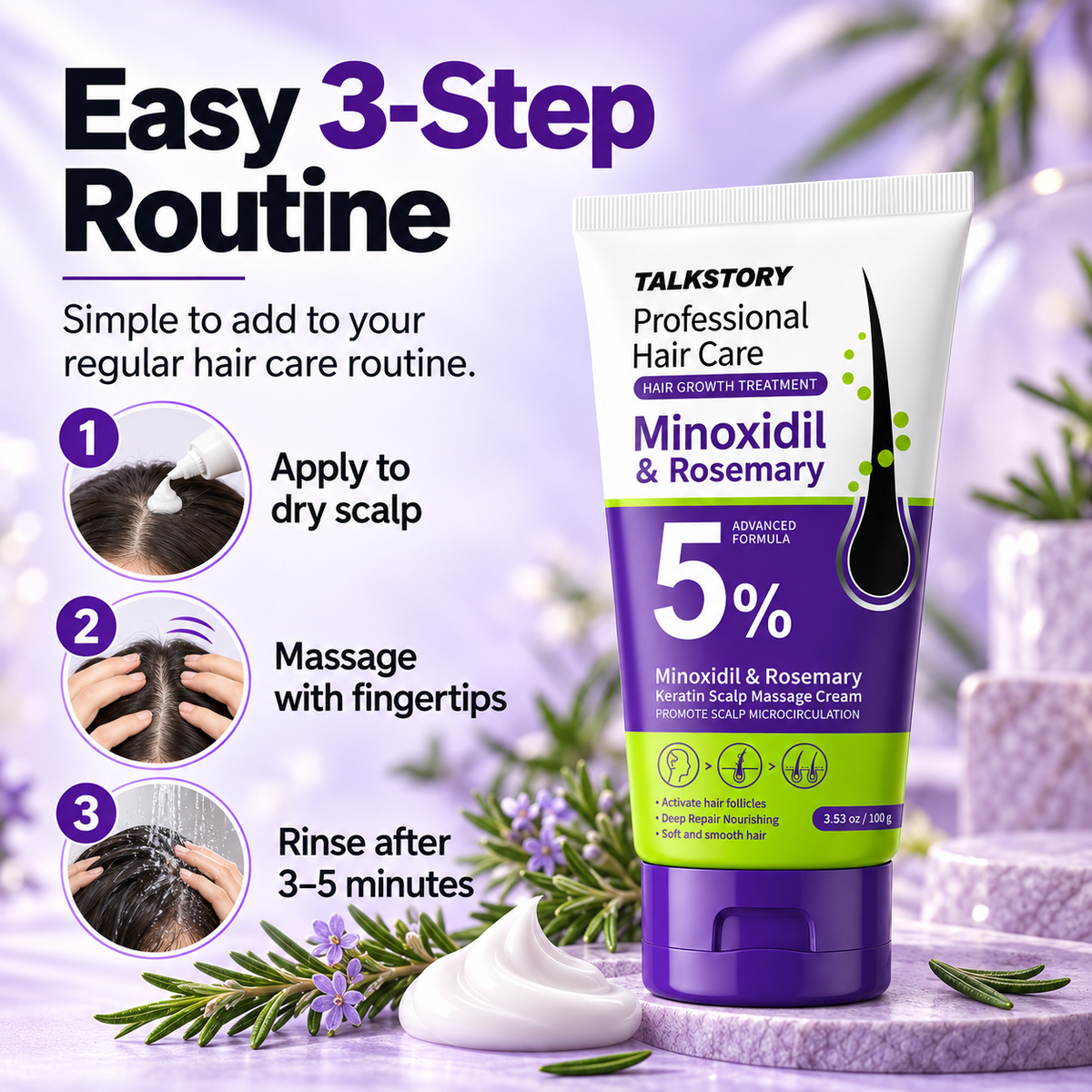 ✨5% Minoxidil & Rosemary Scalp Massage Cream with Keratin